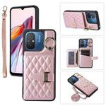 For Xiaomi Redmi 12C Horizontal Card Bag Ring Holder Phone Case with Dual Lanyard(Rose Gold)