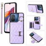 For Xiaomi Redmi 12C Horizontal Card Bag Ring Holder Phone Case with Dual Lanyard(Purple)