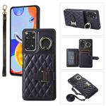 For Xiaomi Redmi Note 11 Horizontal Card Bag Ring Holder Phone Case with Dual Lanyard(Black)