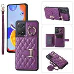 For Xiaomi Redmi Note 11 Pro 4G Horizontal Card Bag Ring Holder Phone Case with Dual Lanyard(Dark Purple)