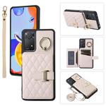 For Xiaomi Redmi Note 11 Pro 4G Horizontal Card Bag Ring Holder Phone Case with Dual Lanyard(Beige)