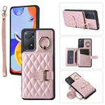 For Xiaomi Redmi Note 11 Pro 4G Horizontal Card Bag Ring Holder Phone Case with Dual Lanyard(Rose Gold)