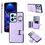 For Xiaomi Redmi Note 12 4G Horizontal Card Bag Ring Holder Phone Case with Dual Lanyard(Purple)