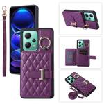 For Xiaomi Redmi Note 12 5G Horizontal Card Bag Ring Holder Phone Case with Dual Lanyard(Dark Purple)