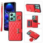 For Xiaomi Redmi Note 12 5G Horizontal Card Bag Ring Holder Phone Case with Dual Lanyard(Red)
