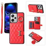 For Xiaomi Redmi Note 12 Pro 5G Horizontal Card Bag Ring Holder Phone Case with Dual Lanyard(Red)