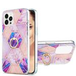 For iPhone 15 Pro Electroplating Splicing Marble Pattern IMD TPU Shockproof Case with Ring Holder(Light Purple)