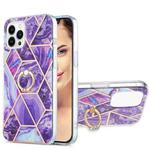 For iPhone 15 Pro Max Electroplating Splicing Marble Pattern IMD TPU Shockproof Case with Ring Holder(Dark Purple)