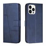 For iPhone 15 Pro Max Stitching Calf Texture Buckle Leather Phone Case(Blue)