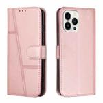 For iPhone 15 Pro Stitching Calf Texture Buckle Leather Phone Case(Rose Gold)