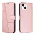 For iPhone 15 Plus Stitching Calf Texture Buckle Leather Phone Case(Rose Gold)