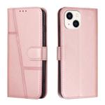 For iPhone 15 Stitching Calf Texture Buckle Leather Phone Case(Rose Gold)