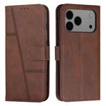 For iPhone 17 Pro Max Stitching Calf Texture Buckle Leather Phone Case(Brown)