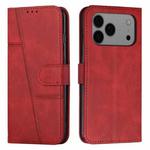 For iPhone 17 Pro Max Stitching Calf Texture Buckle Leather Phone Case(Red)