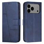 For iPhone 17 Pro Max Stitching Calf Texture Buckle Leather Phone Case(Blue)