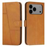 For iPhone 17 Pro Max Stitching Calf Texture Buckle Leather Phone Case(Yellow)