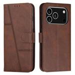 For iPhone 17 Pro Stitching Calf Texture Buckle Leather Phone Case(Brown)