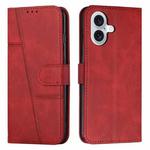 For iPhone 17 Stitching Calf Texture Buckle Leather Phone Case(Red)