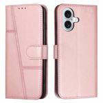 For iPhone 17 Stitching Calf Texture Buckle Leather Phone Case(Rose Gold)