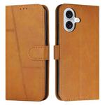 For iPhone 17 Stitching Calf Texture Buckle Leather Phone Case(Yellow)