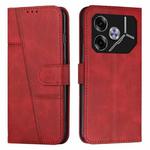 For Tecno Pova 6 Stitching Calf Texture Buckle Leather Phone Case(Red)