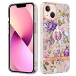 For iPhone 15 Ring IMD Flowers TPU Phone Case(Purple Peony)