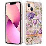 For iPhone 15 Plus Ring IMD Flowers TPU Phone Case(Purple Peony)