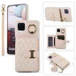 For Samsung Galaxy A12 Horizontal Card Bag Ring Holder Phone Case with Dual Lanyard(Beige)