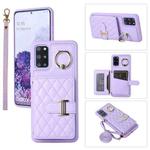 For Samsung Galaxy S20+ Horizontal Card Bag Ring Holder Phone Case with Dual Lanyard(Purple)