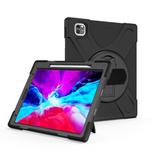 For iPad Pro 12.9 2021 / 2020 Shockproof Colorful Silicone + PC Protective Tablet Case with Holder & Shoulder Strap & Hand Strap & Pen Slot(Black)