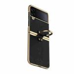 For Samsung Galaxy Z Flip4 Electroplated Embossed Leather Phone Case with Ring(Black)