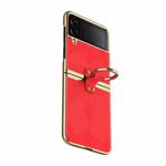 For Samsung Galaxy Z Flip4 Electroplated Embossed Leather Phone Case with Ring(Red)
