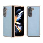 For Samsung Galaxy Z Fold5 Genuine Leather Mino Series Nano Plating Phone Case(Blue)