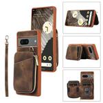 For Google Pixel 7a Zipper Card Bag Back Cover Phone Case(Brown)