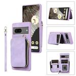 For Google Pixel 7a Zipper Card Bag Back Cover Phone Case(Purple)