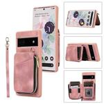 For Google Pixel 6a Zipper Card Bag Back Cover Phone Case(Pink)