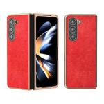 For Samsung Galaxy Z Fold5 Nano Plating Retro Litchi Texture PU Phone Case(Red)