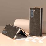 For Samsung Galaxy Z Fold5 Nano Plating Dream Litchi Texture PU Phone Case(Khaki)