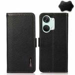 For OnePlus Nord 3 KHAZNEH Side-Magnetic Litchi Genuine Leather RFID Phone Case(Black)