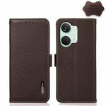 For OnePlus Nord 3 KHAZNEH Side-Magnetic Litchi Genuine Leather RFID Phone Case(Brown)