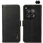 For OnePlus 12 KHAZNEH Side-Magnetic Litchi Genuine Leather RFID Phone Case(Black)