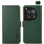 For OnePlus 12 KHAZNEH Side-Magnetic Litchi Genuine Leather RFID Phone Case(Green)