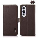 For OnePlus CE4 5G Global KHAZNEH Side-Magnetic Litchi Genuine Leather RFID Phone Case(Brown)