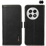 For OnePlus 13 KHAZNEH Side-Magnetic Litchi Genuine Leather RFID Phone Case(Black)