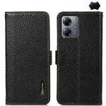 For Motorola Moto G14 4G KHAZNEH Side-Magnetic Litchi Genuine Leather RFID Phone Case(Black)