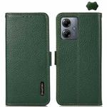 For Motorola Moto G14 4G KHAZNEH Side-Magnetic Litchi Genuine Leather RFID Phone Case(Green)