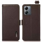 For Motorola Moto G14 4G KHAZNEH Side-Magnetic Litchi Genuine Leather RFID Phone Case(Brown)