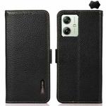 For Motorola Moto G54 5G KHAZNEH Side-Magnetic Litchi Genuine Leather RFID Phone Case(Black)