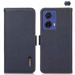 For Motorola Moto G85 KHAZNEH Side-Magnetic Litchi Genuine Leather RFID Phone Case(Blue)