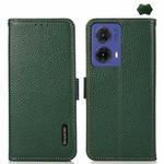 For Motorola Moto G85 KHAZNEH Side-Magnetic Litchi Genuine Leather RFID Phone Case(Green)